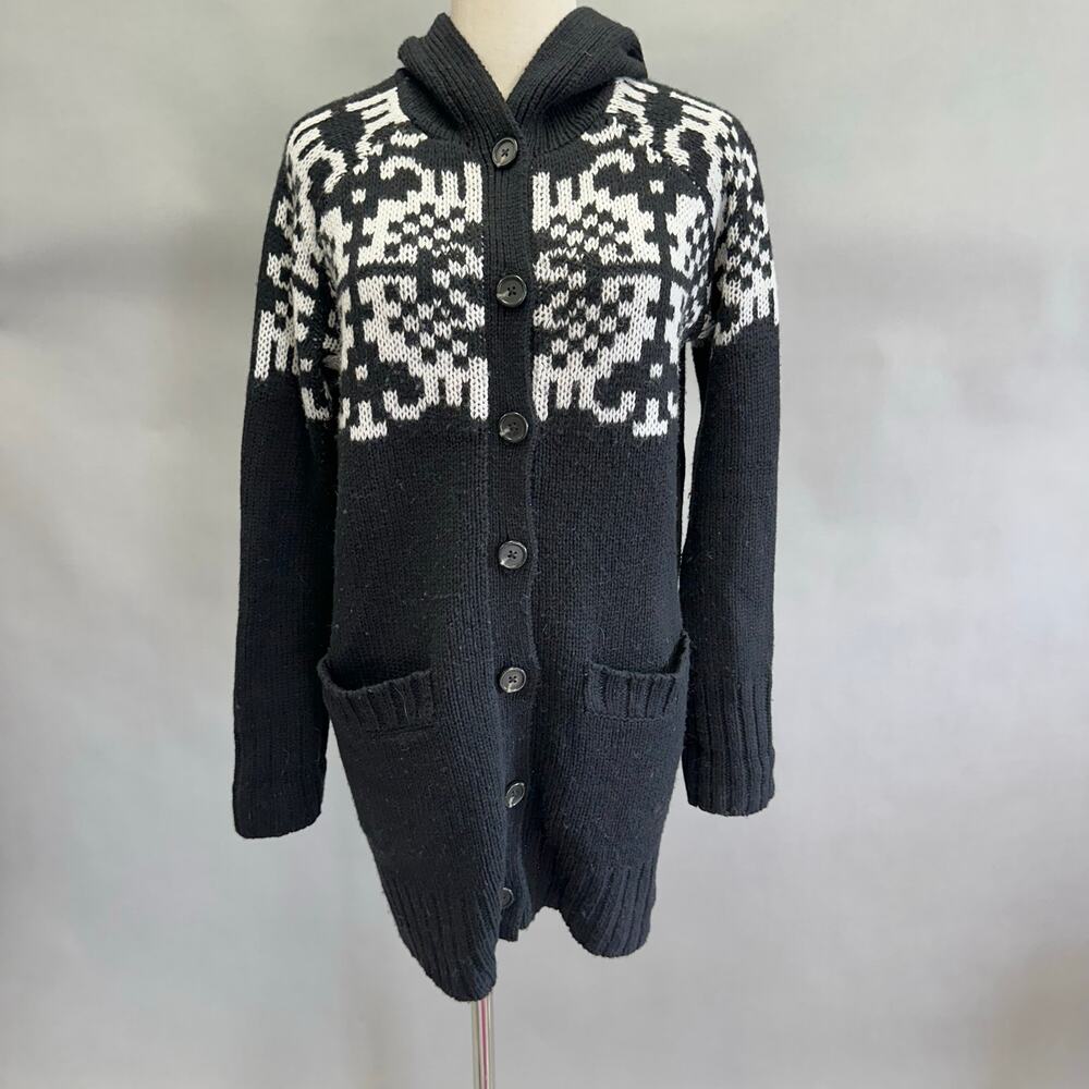 Moda International Y2k black/white Southwestern sweater tie cardigan Size medium